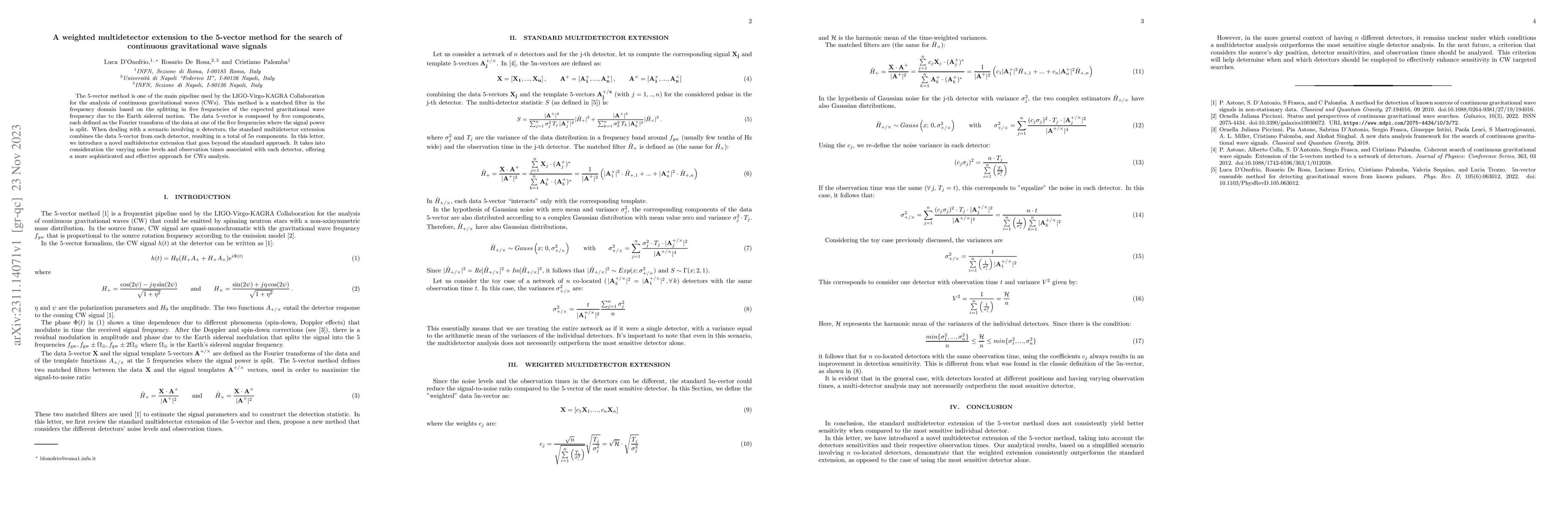 Thumbnail for A weighted multidetector extension to the 5-vector method for the search
  of continuous gravitational wave signals