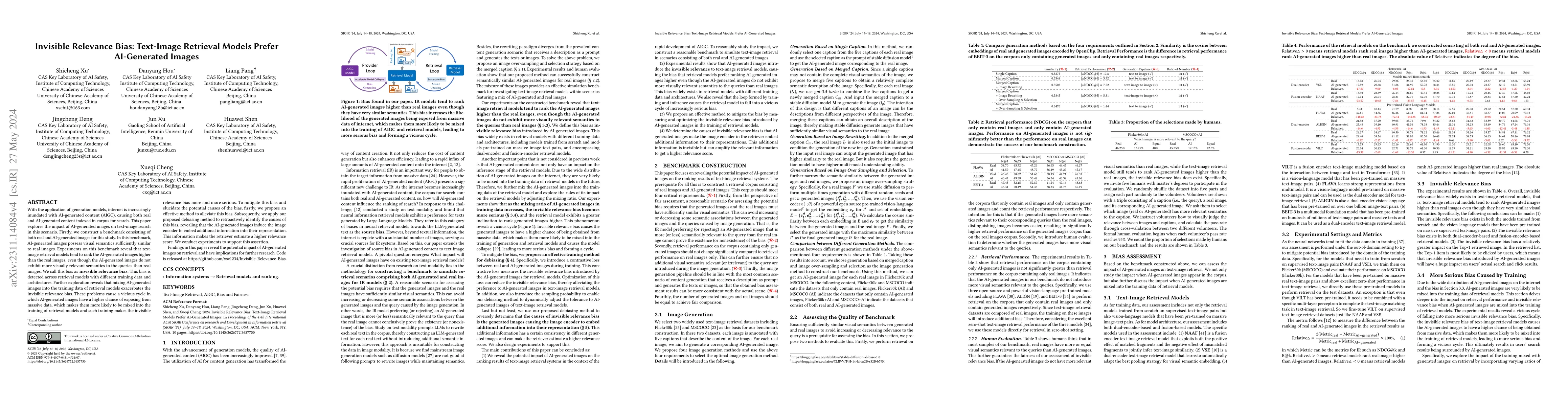 Thumbnail for Invisible Relevance Bias: Text-Image Retrieval Models Prefer
  AI-Generated Images