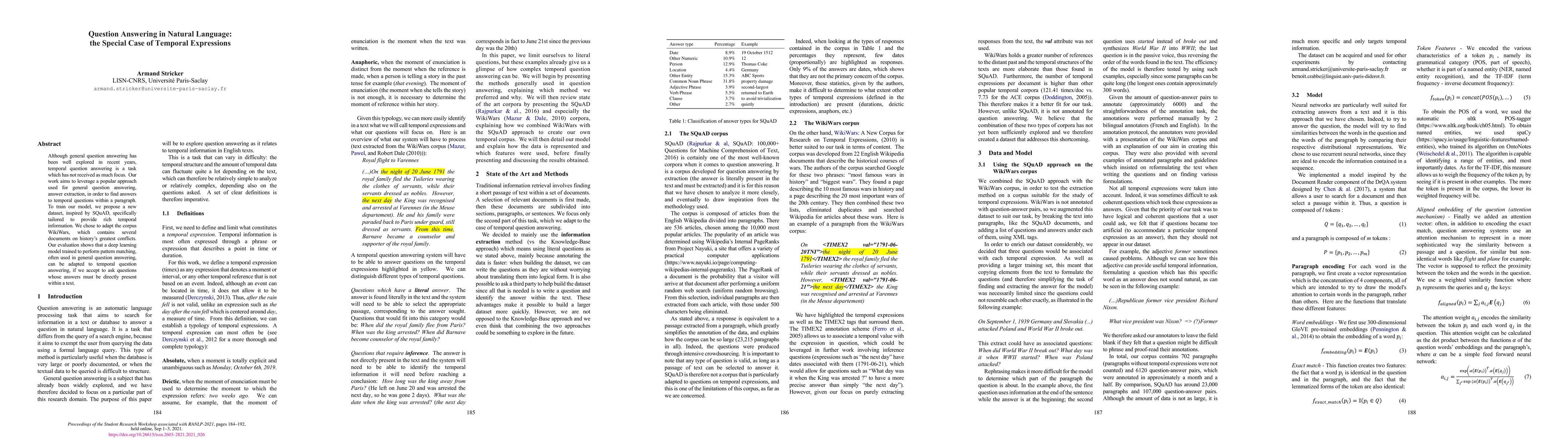 Thumbnail for Question Answering in Natural Language: the Special Case of Temporal
  Expressions