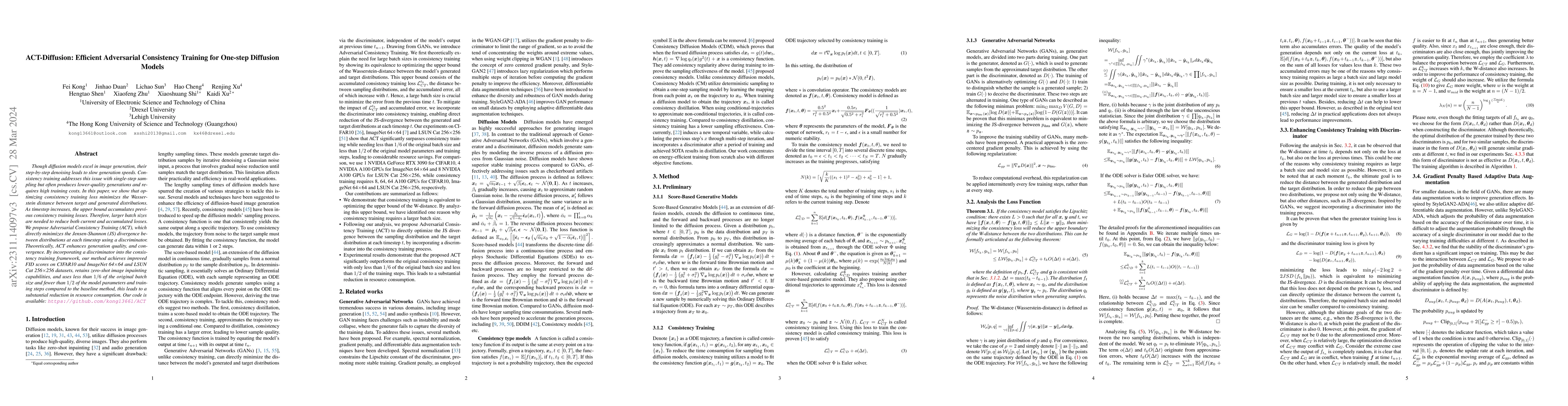 Thumbnail for ACT-Diffusion: Efficient Adversarial Consistency Training for One-step
  Diffusion Models