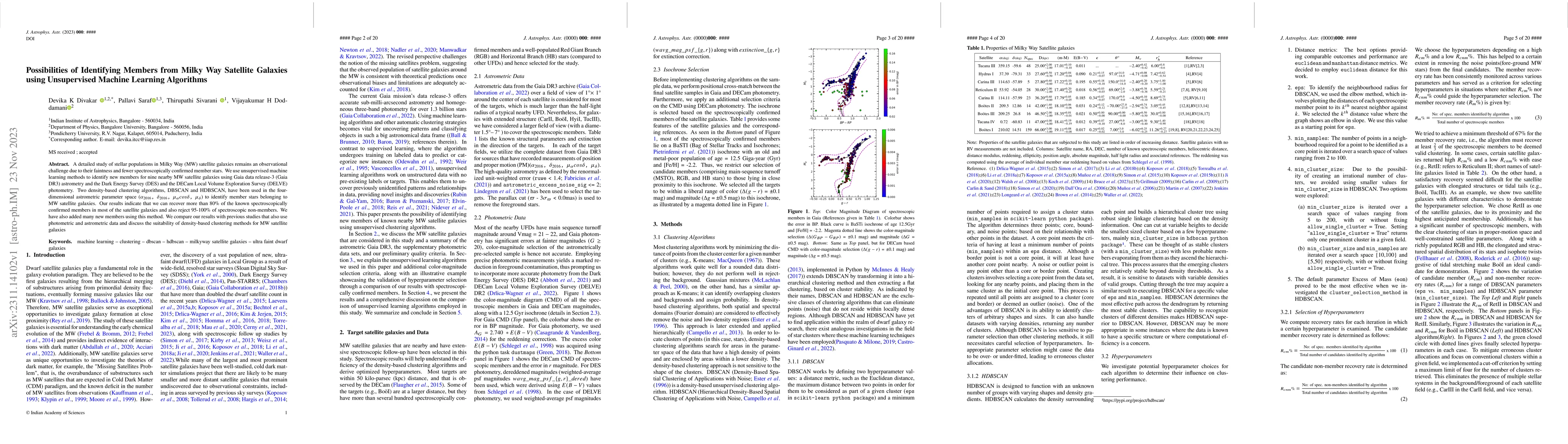 Thumbnail for Possibilities of Identifying Members from Milky Way Satellite Galaxies
  using Unsupervised Machine Learning Algorithms