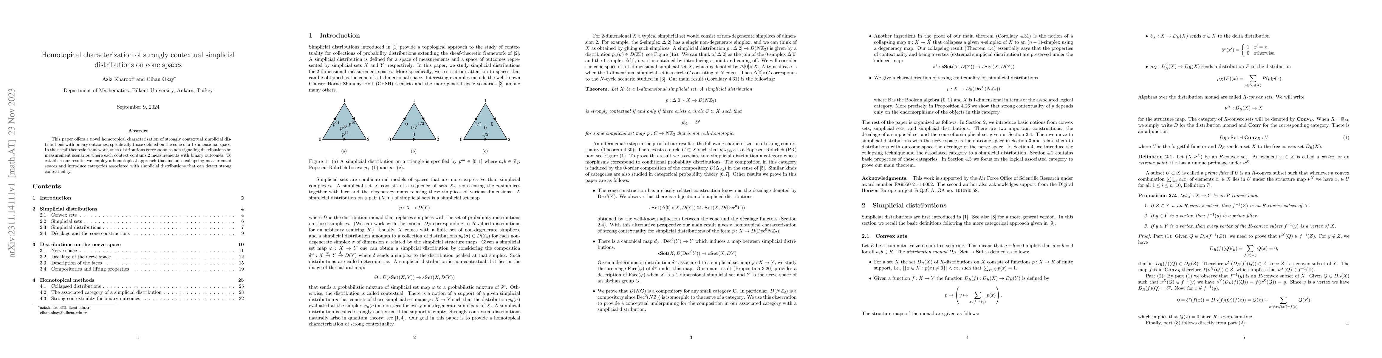 Thumbnail for Homotopical characterization of strongly contextual simplicial
  distributions on cone spaces