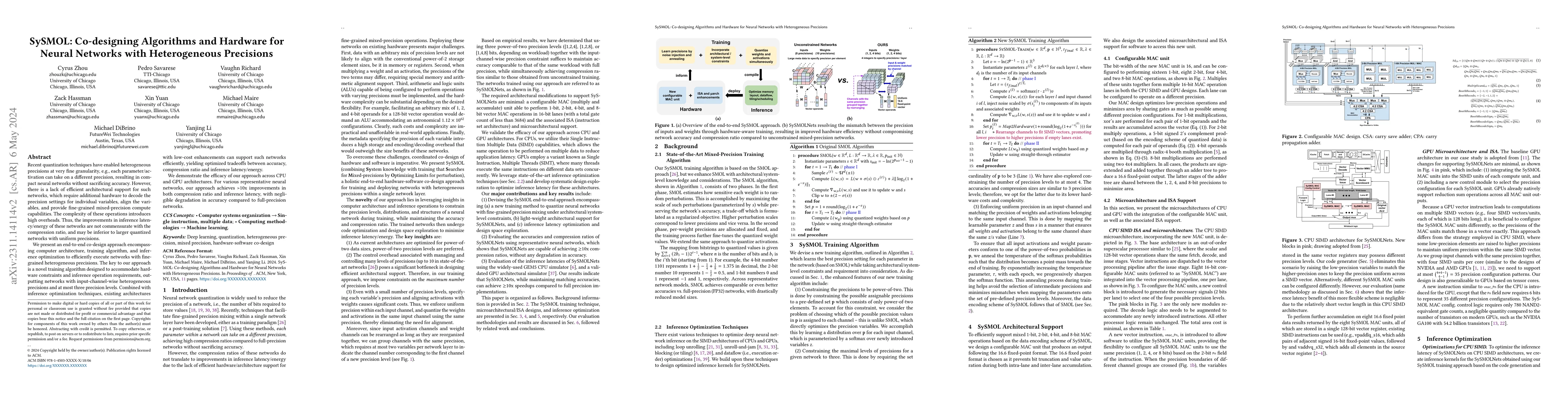Thumbnail for SySMOL: Co-designing Algorithms and Hardware for Neural Networks with
  Heterogeneous Precisions