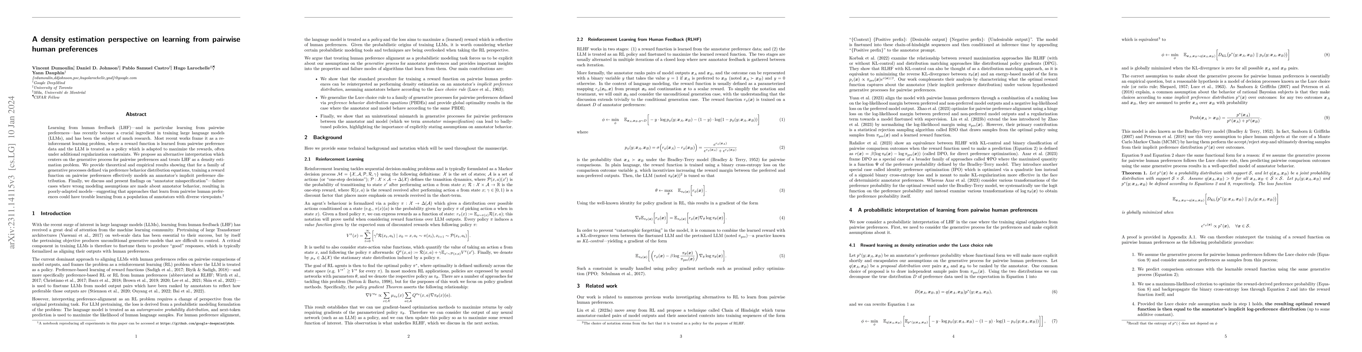 Thumbnail for A density estimation perspective on learning from pairwise human
  preferences