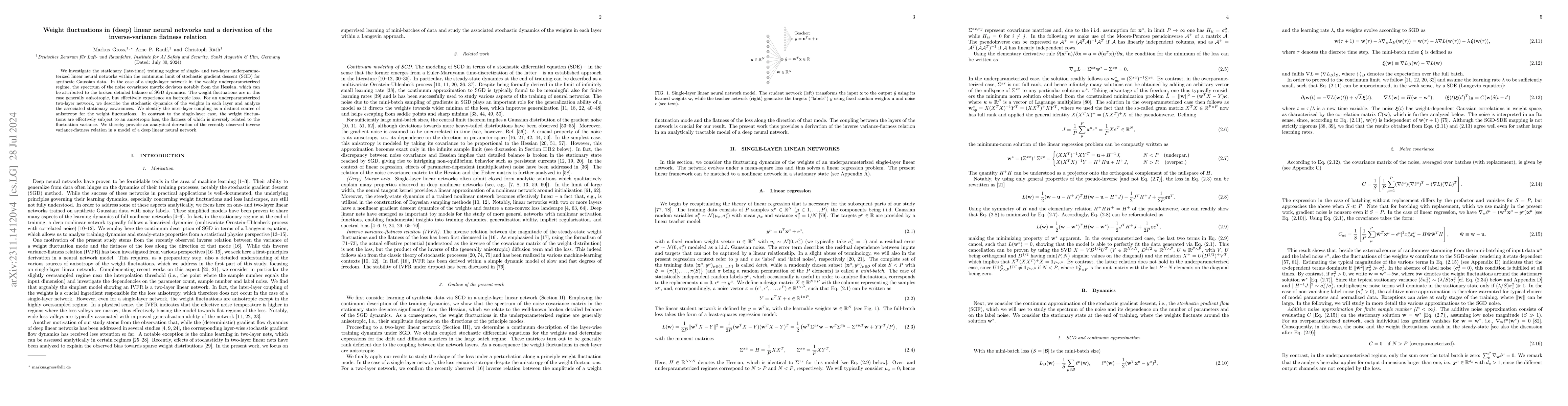 Thumbnail for Weight fluctuations in (deep) linear neural networks and a derivation of
  the inverse-variance flatness relation