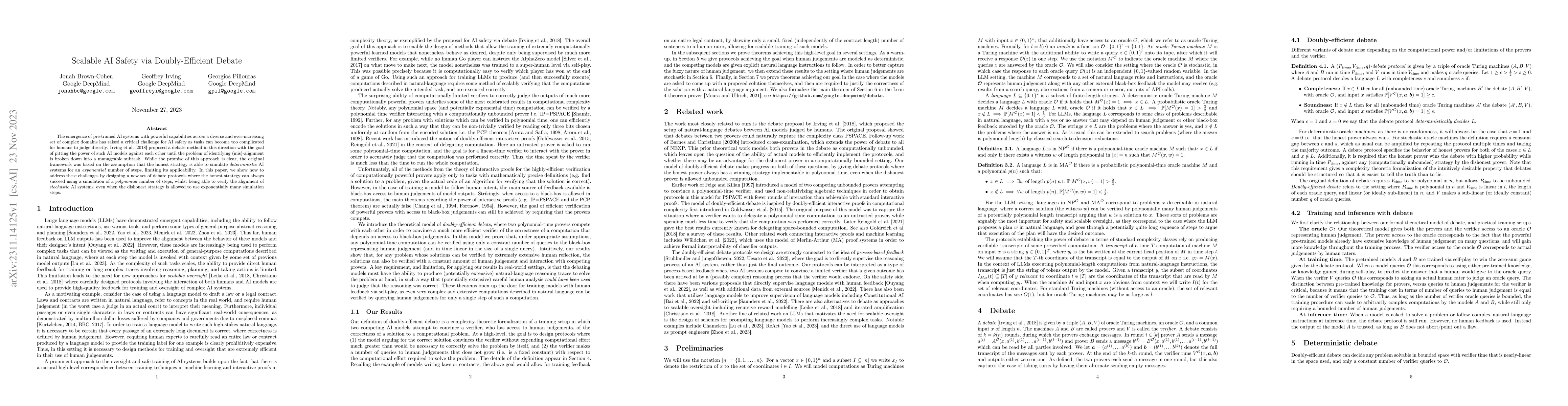 Thumbnail for Scalable AI Safety via Doubly-Efficient Debate