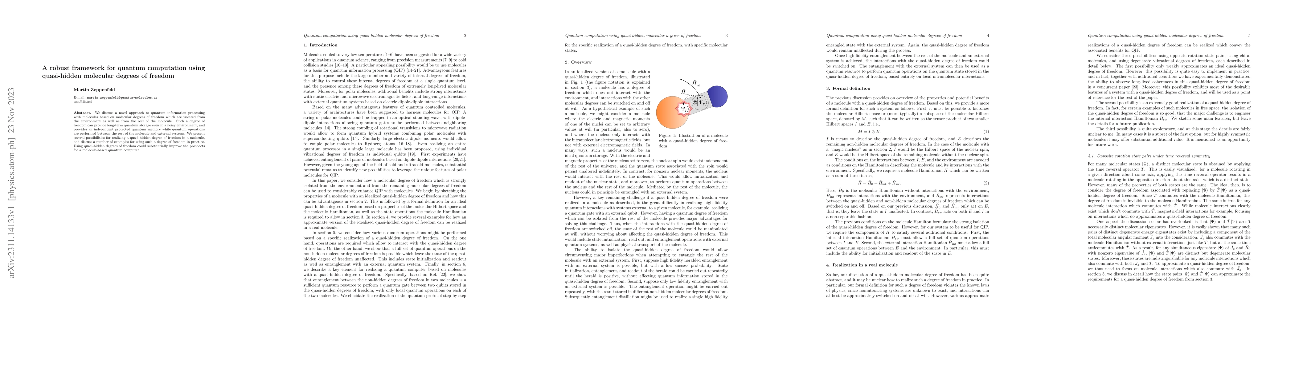 Thumbnail for A robust framework for quantum computation using quasi-hidden molecular
  degrees of freedom