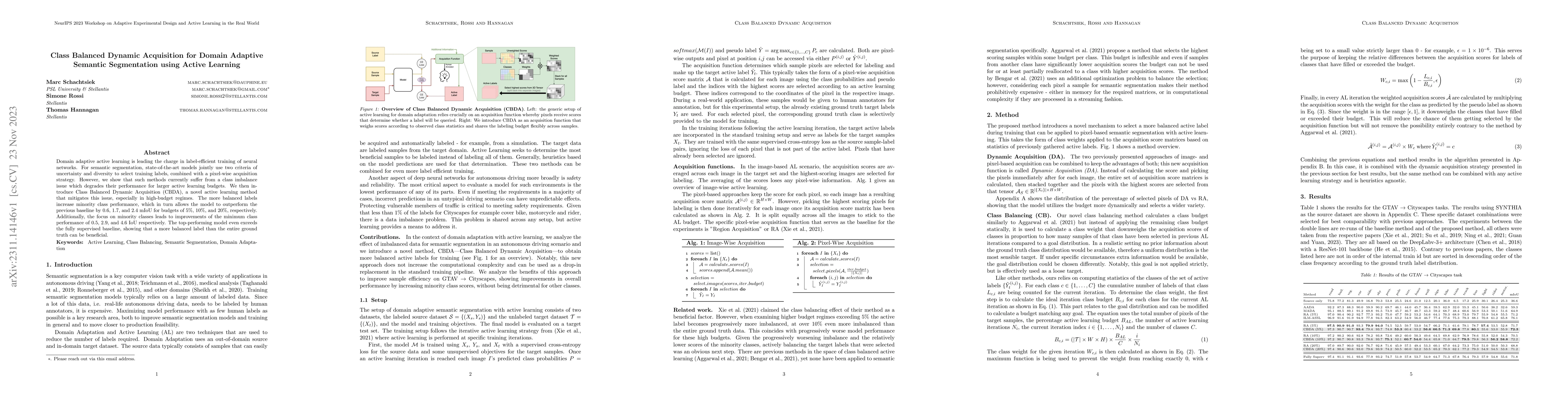 Thumbnail for Class Balanced Dynamic Acquisition for Domain Adaptive Semantic
  Segmentation using Active Learning