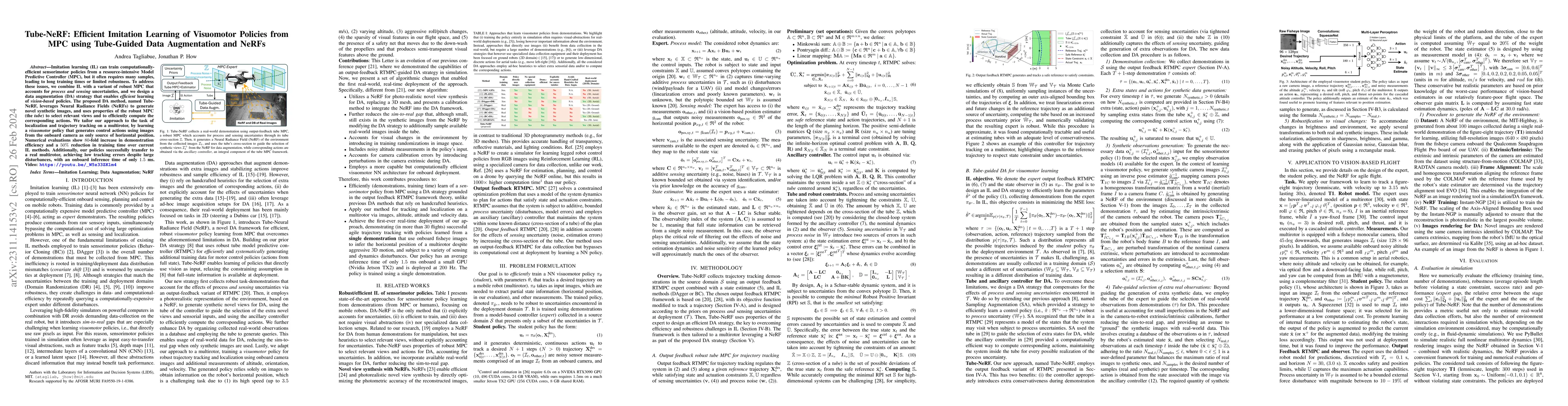 Thumbnail for Tube-NeRF: Efficient Imitation Learning of Visuomotor Policies from MPC
  using Tube-Guided Data Augmentation and NeRFs