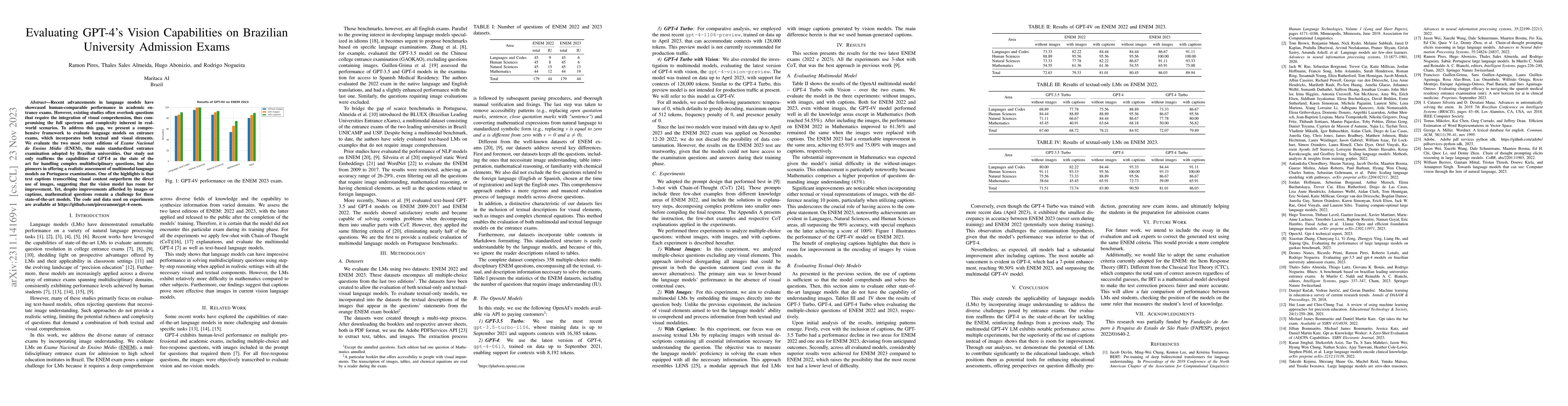 Thumbnail for Evaluating GPT-4's Vision Capabilities on Brazilian University Admission
  Exams