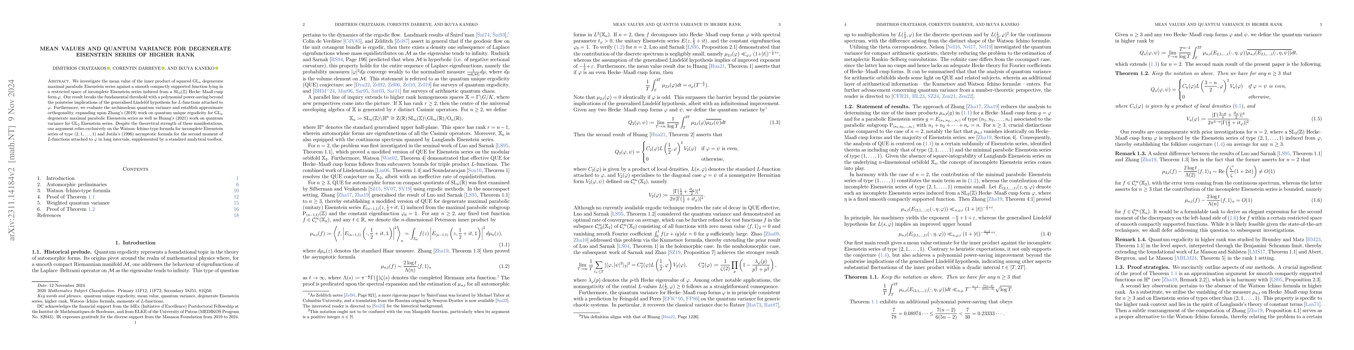 Thumbnail for Mean Values and Quantum Variance for Degenerate Eisenstein Series of
  Higher Rank