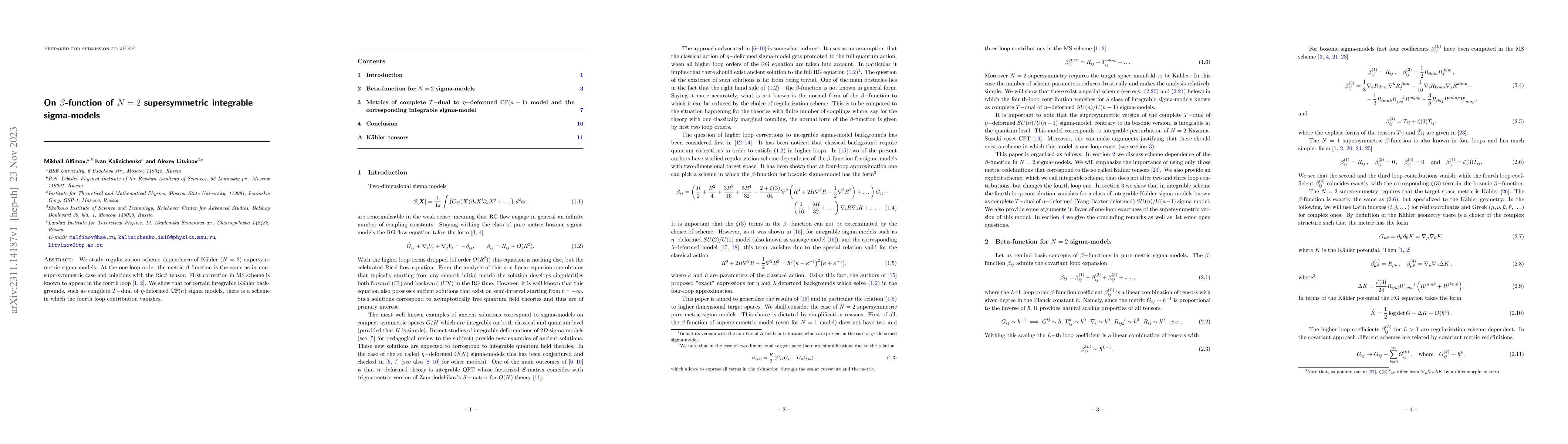 Thumbnail for On $\beta$-function of $N=2$ supersymmetric integrable sigma-models