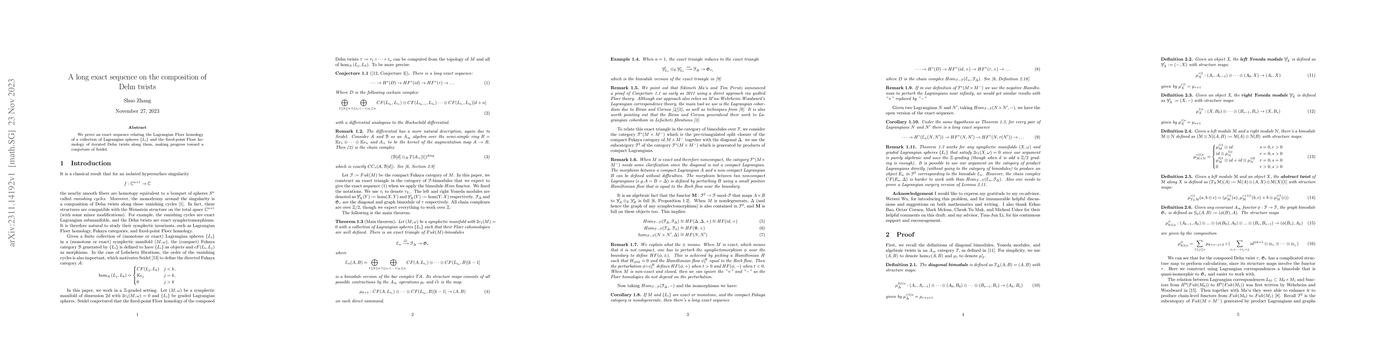 Thumbnail for A long exact sequence on the composition of Dehn twists