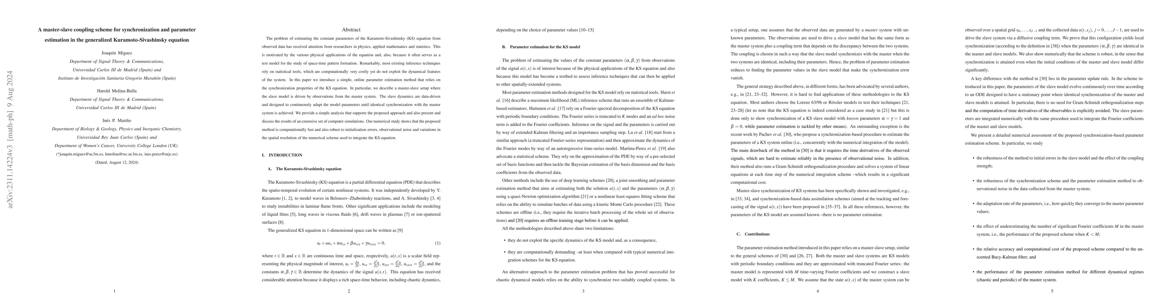 Thumbnail for A master-slave coupling scheme for synchronization and parameter
  estimation in the generalized Kuramoto-Sivashinsky equation