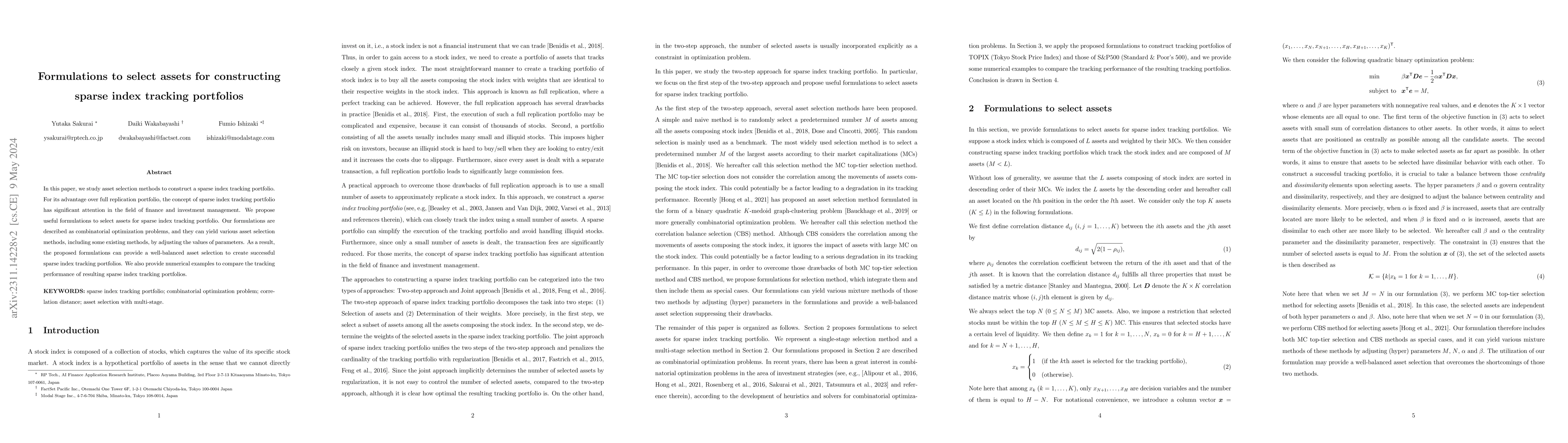 Thumbnail for Formulations to select assets for constructing sparse index tracking
  portfolios