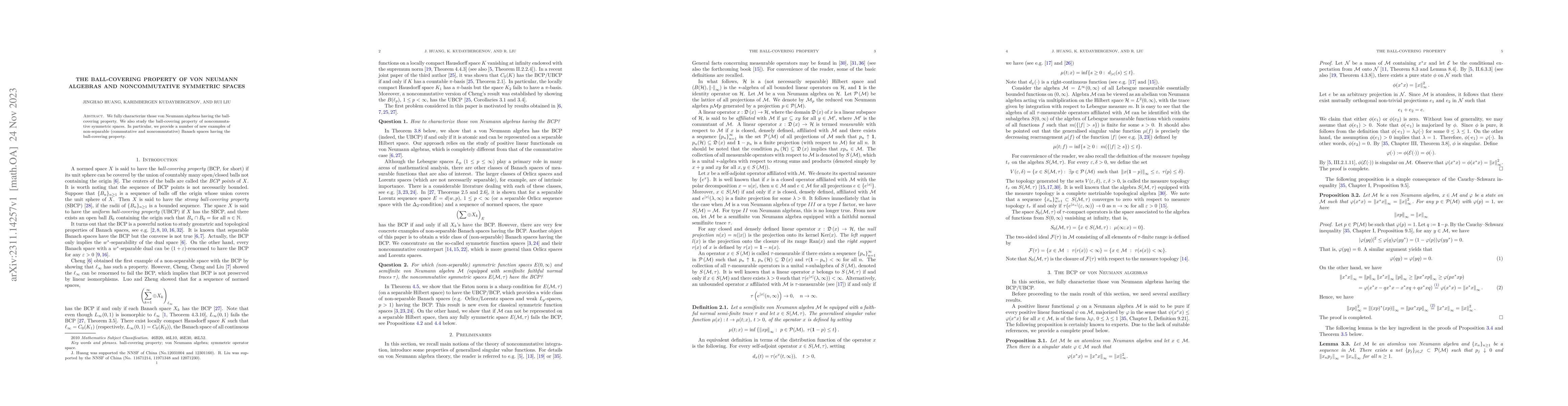 Thumbnail for The ball-covering property of von Neumann algebras and noncommutative
  symmetric spaces