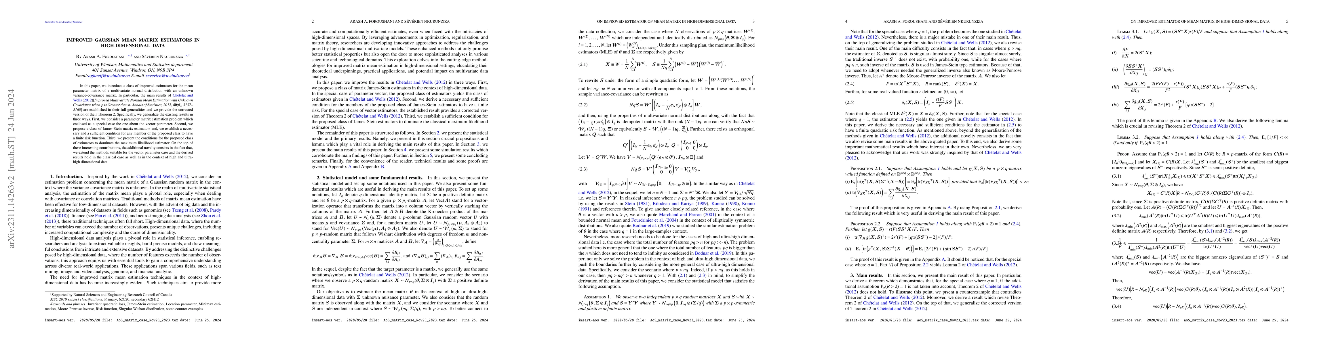 Thumbnail for Improved Gaussian Mean Matrix Estimators In High-Dimensional Data