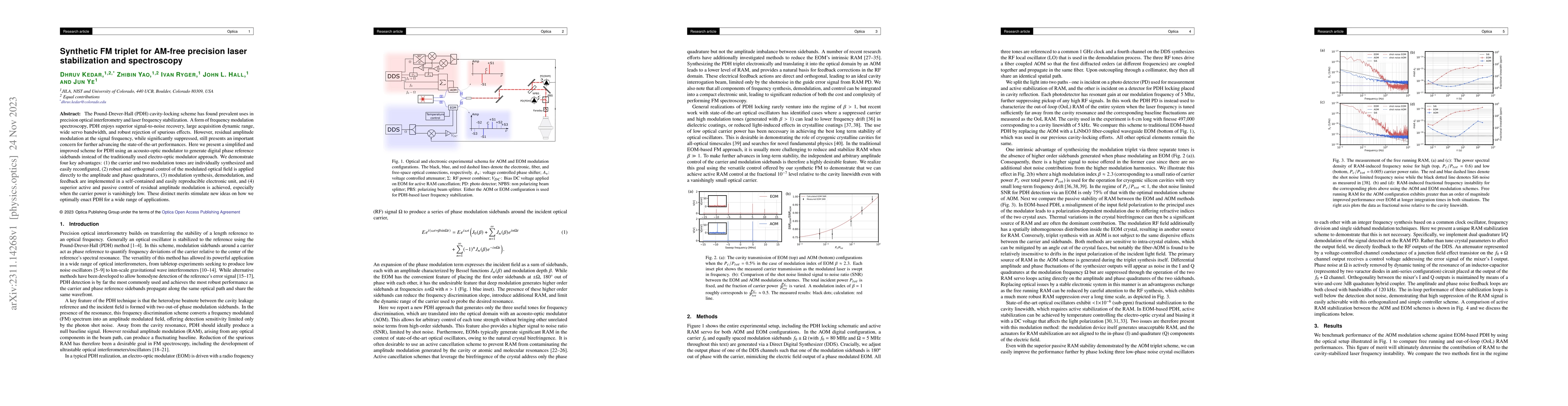 Thumbnail for Synthetic FM triplet for AM-free precision laser stabilization and
  spectroscopy