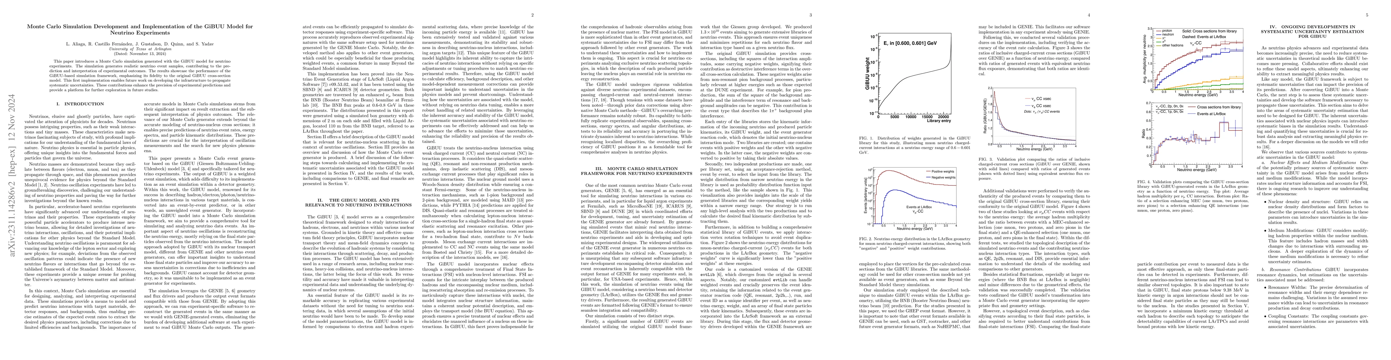 Thumbnail for Monte Carlo Simulation Development and Implementation of the GiBUU Model
  for Neutrino Experiments