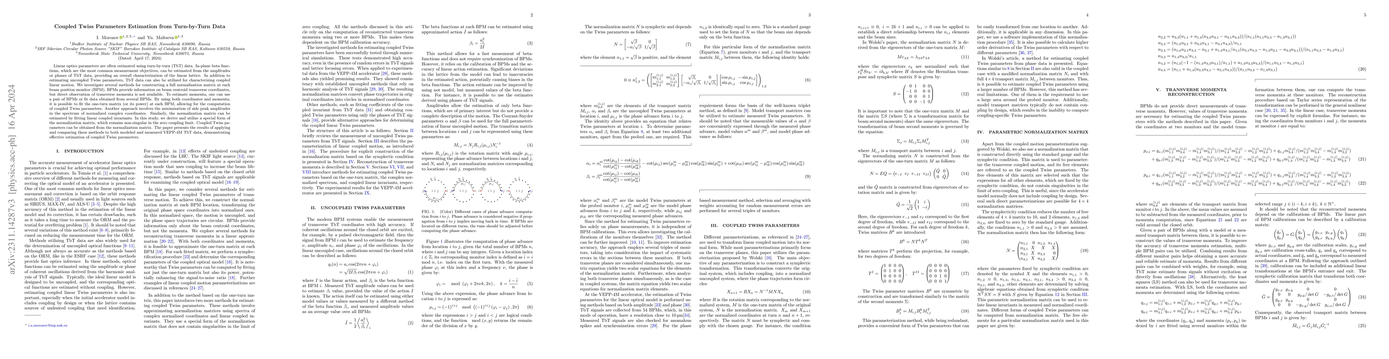 Thumbnail for Coupled Twiss Parameters Estimation from Turn-by-Turn Data