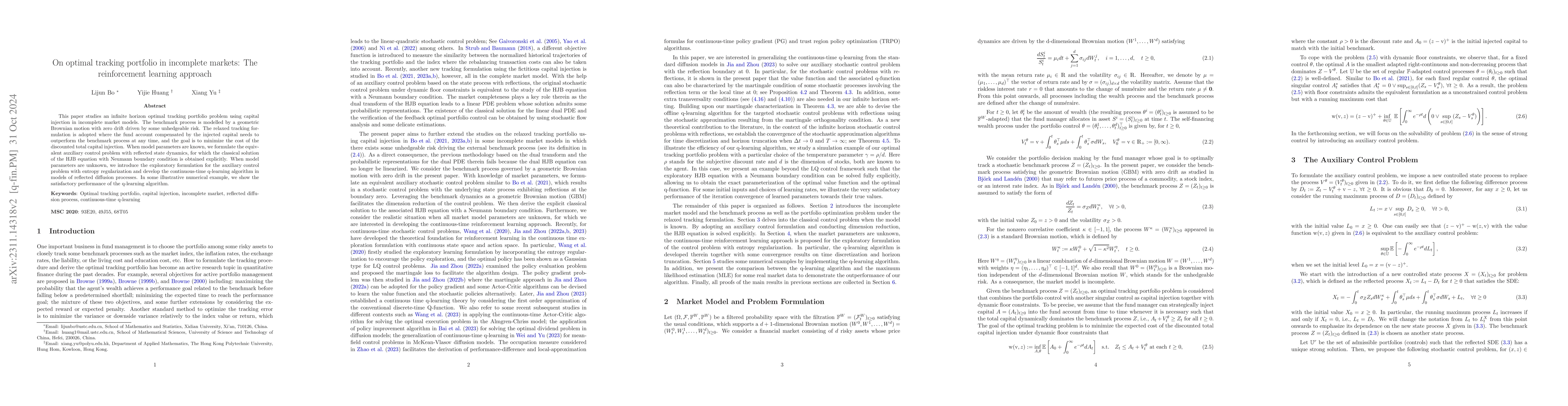 Thumbnail for On optimal tracking portfolio in incomplete markets: The classical
  control and the reinforcement learning approaches