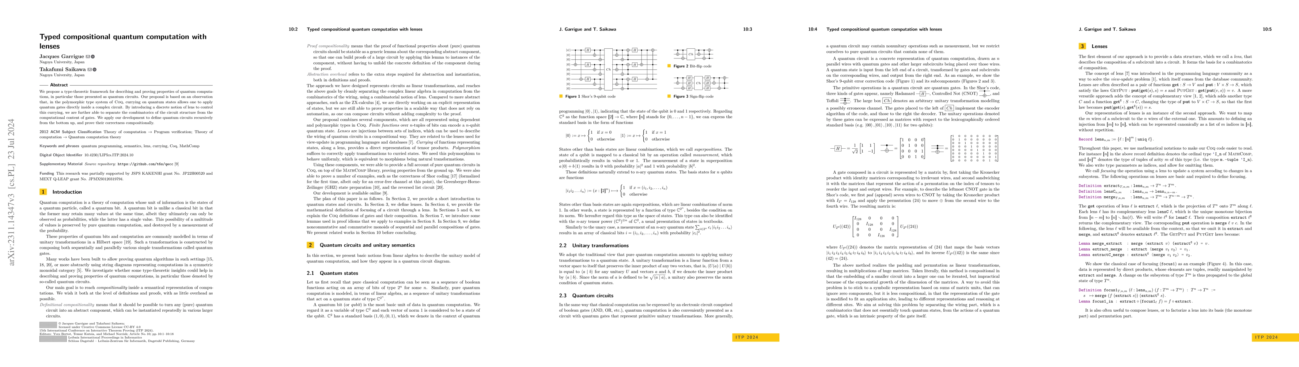 Thumbnail for Typed compositional quantum computation with lenses