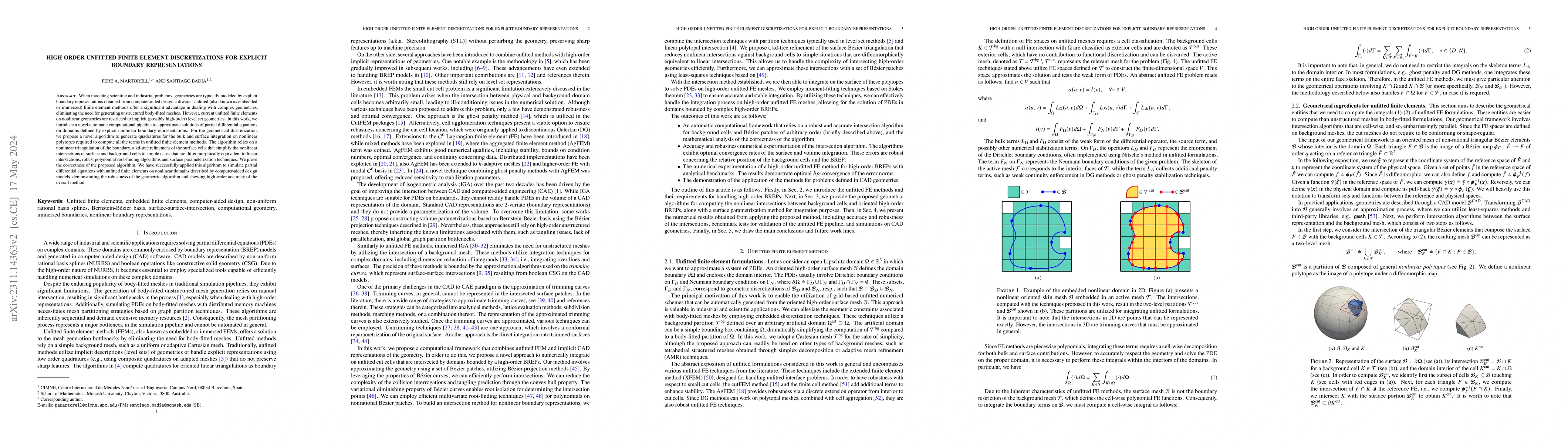 Thumbnail for High order unfitted finite element discretizations for explicit boundary
  representations