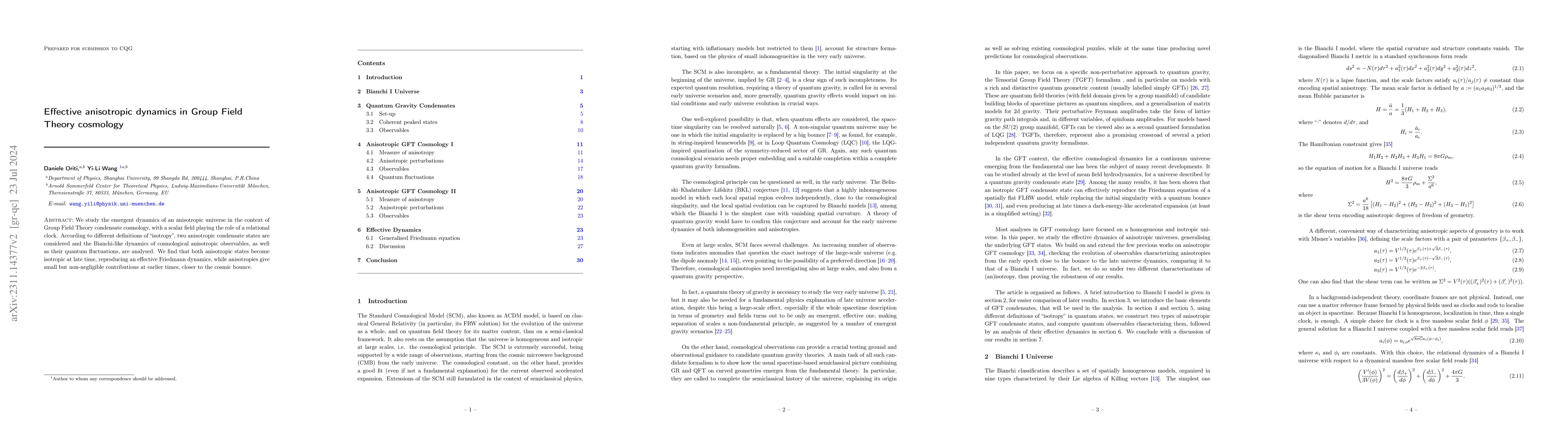 Thumbnail for Effective anisotropic dynamics in Group Field Theory cosmology