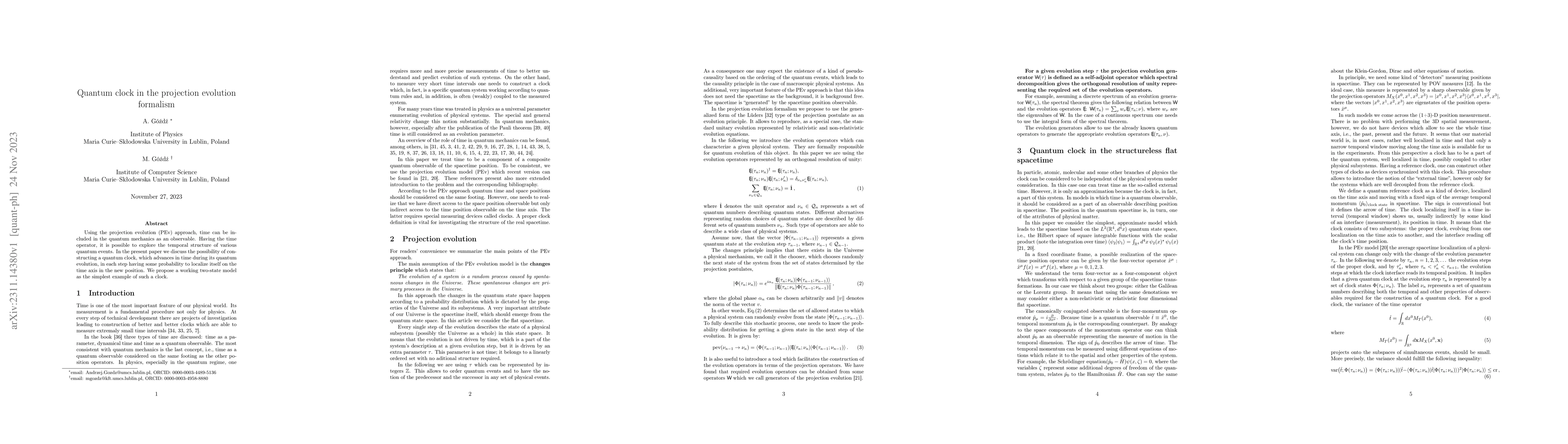 Thumbnail for Quantum clock in the projection evolution formalism