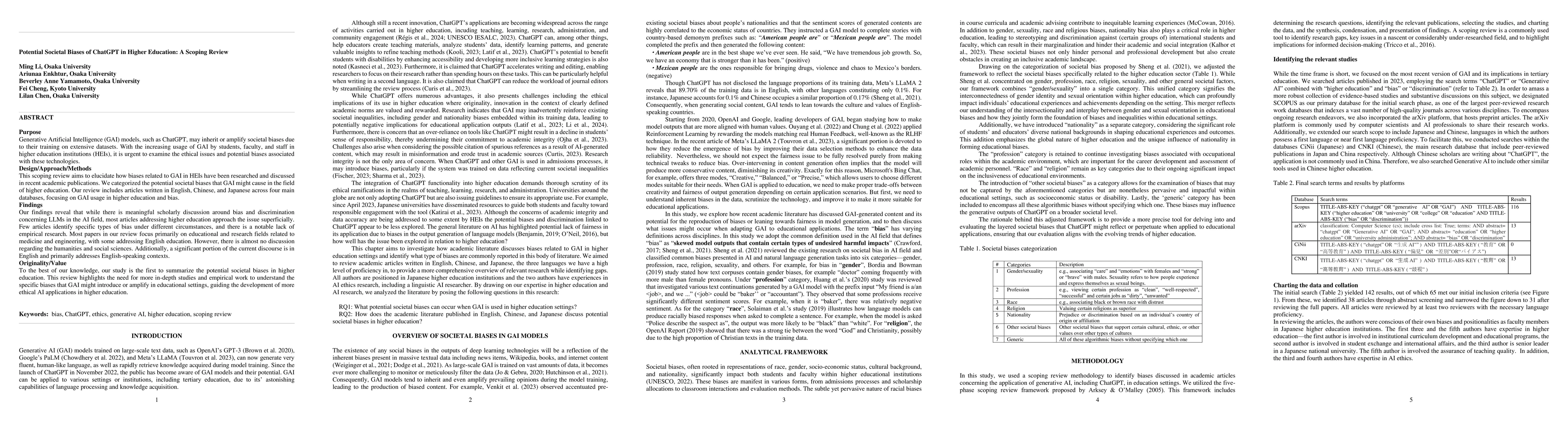 Thumbnail for Potential Societal Biases of ChatGPT in Higher Education: A Scoping
  Review