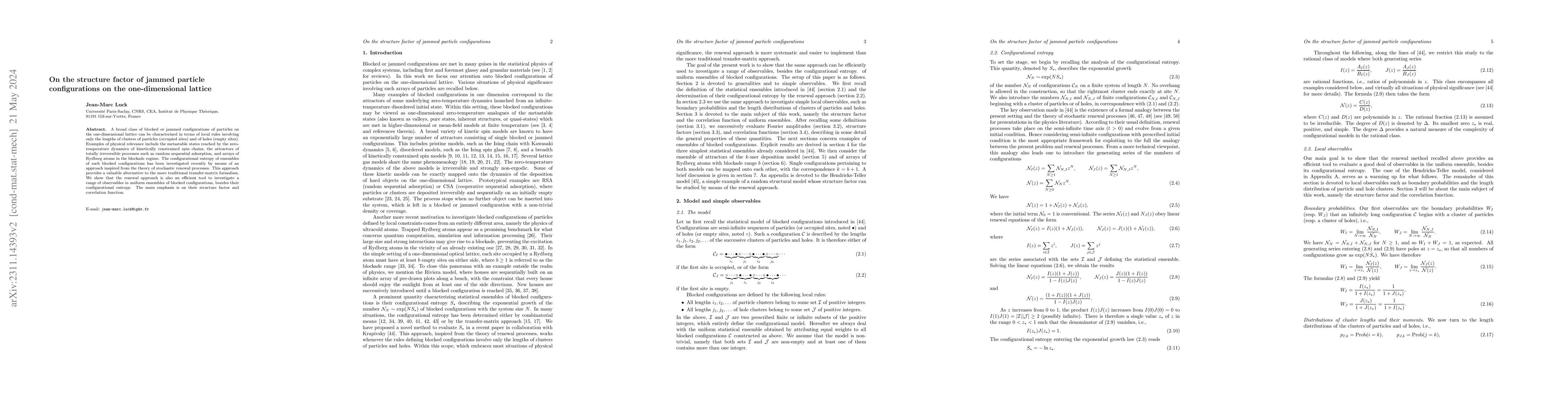 Thumbnail for On the structure factor of jammed particle configurations on the
  one-dimensional lattice