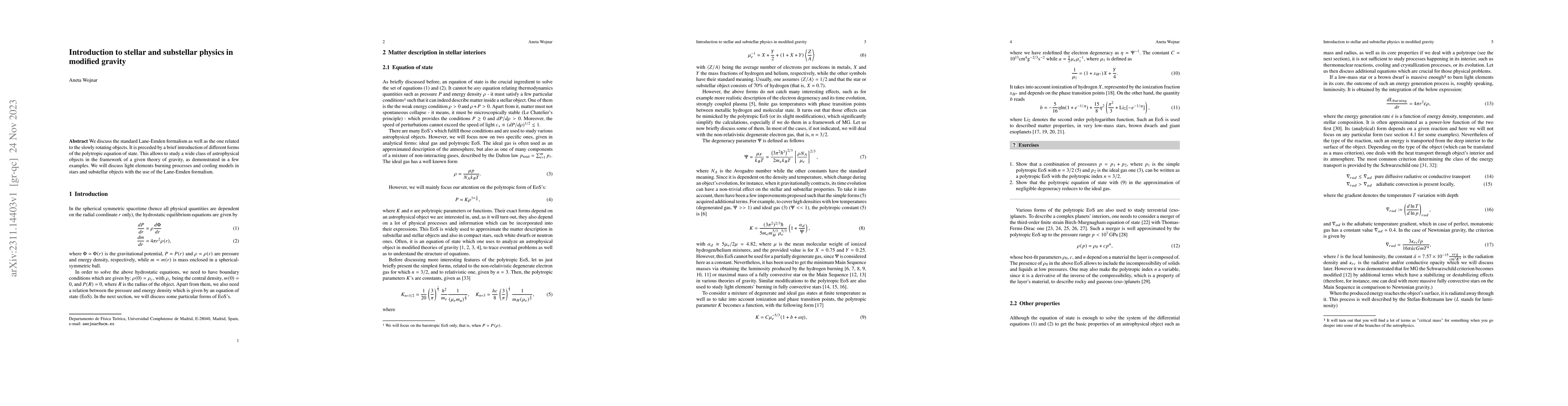 Thumbnail for Introduction to stellar and substellar physics in modified gravity