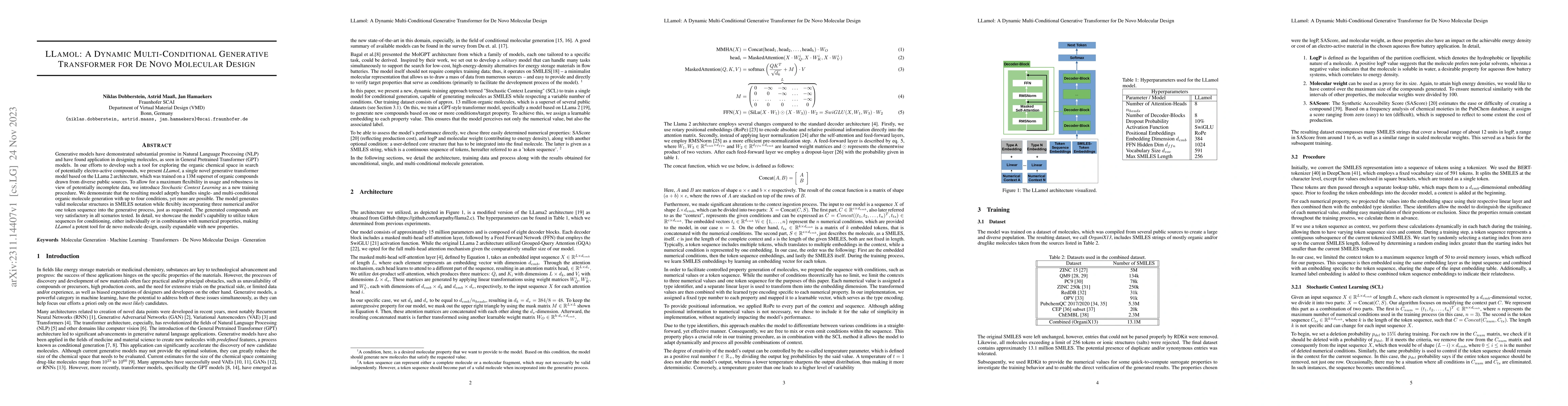 Thumbnail for LLamol: A Dynamic Multi-Conditional Generative Transformer for De Novo
  Molecular Design