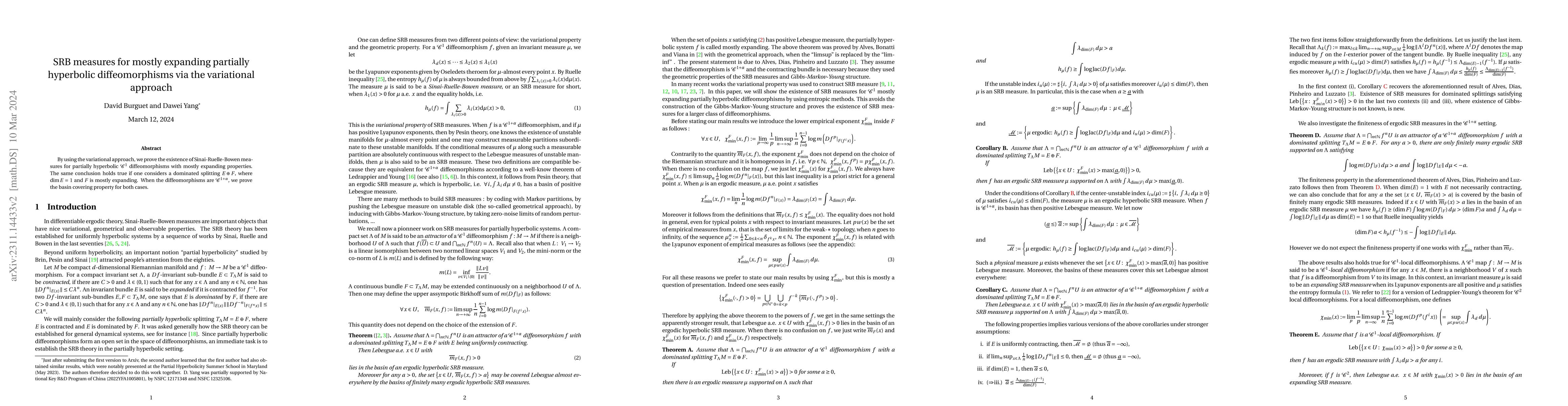 Thumbnail for SRB measures for mostly expanding partially hyperbolic diffeomorphisms
  via the variational approach
