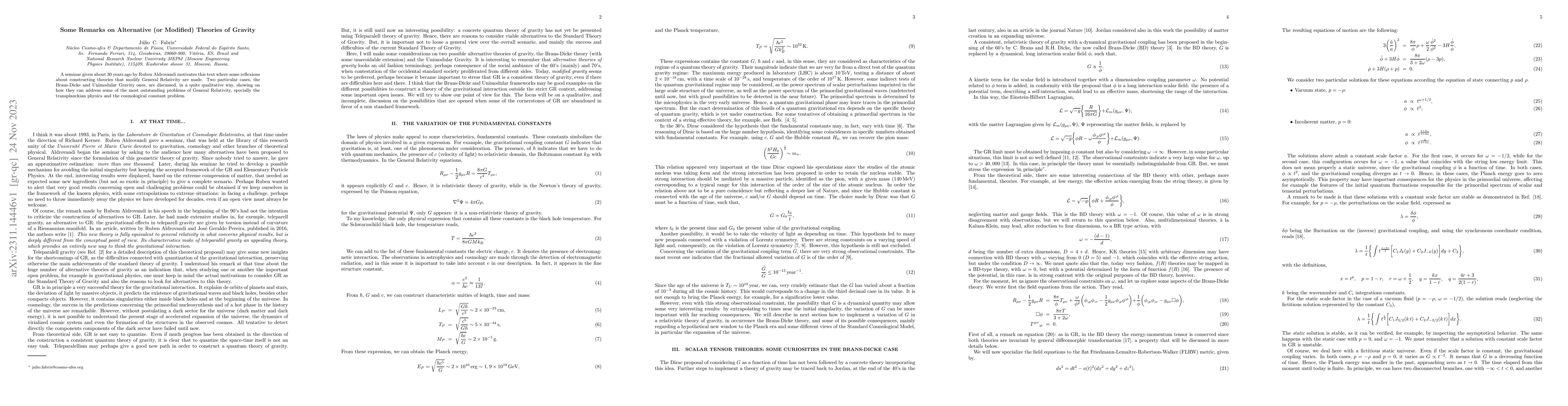 Thumbnail for Some Remarks on Alternative (or Modified) Theories of Gravity