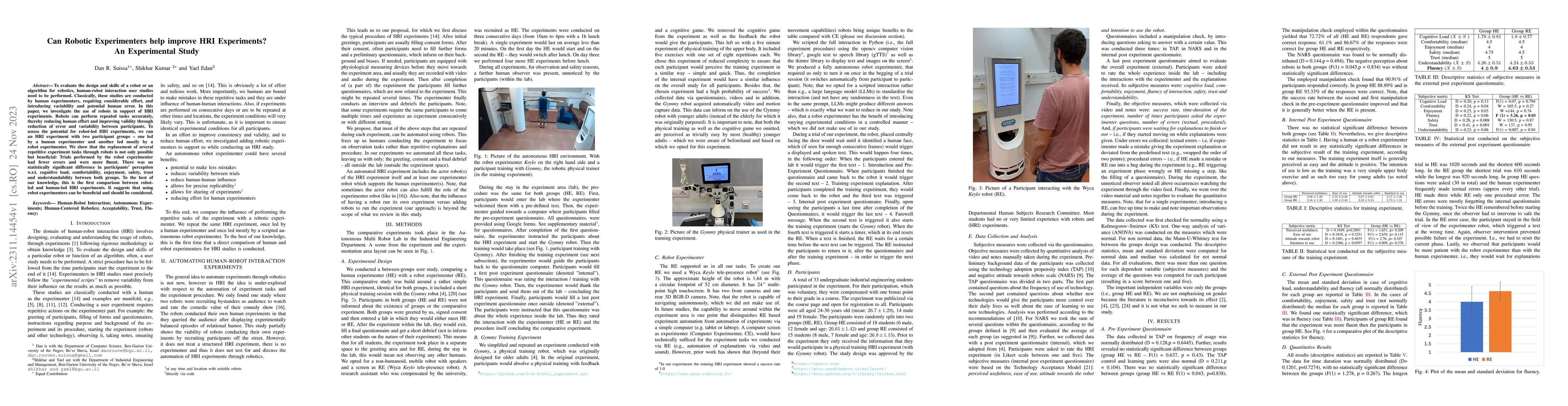 Thumbnail for Can Robotic Experimenters help improve HRI Experiments? An Experimental
  Study