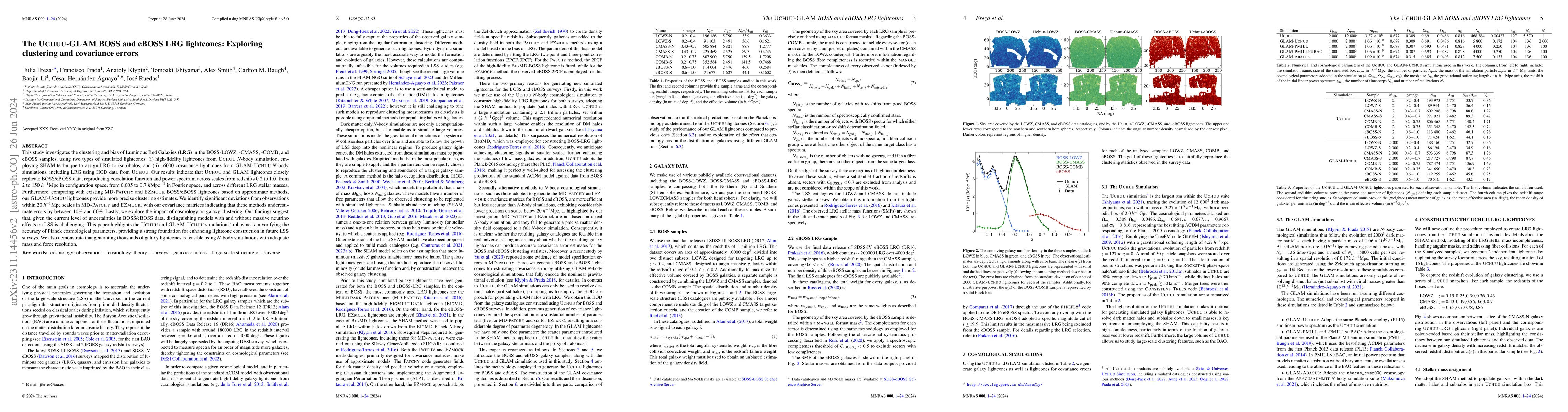 Thumbnail for The Uchuu-GLAM BOSS and eBOSS LRG lightcones: Exploring clustering and
  covariance errors