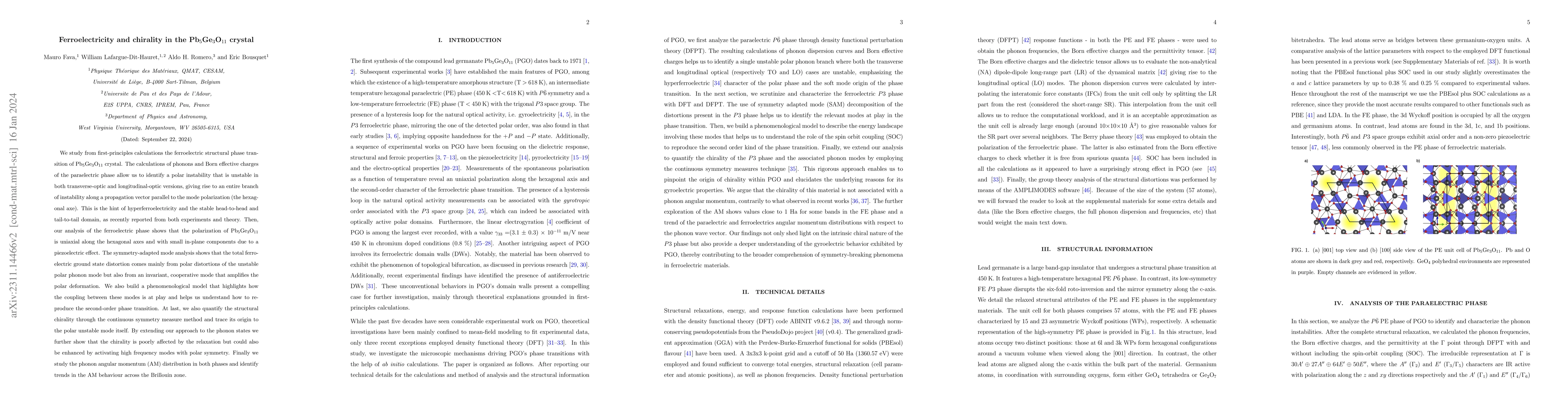 Thumbnail for Ferroelectricity and chirality in the Pb$_5$Ge$_3$O$_{11}$ crystal