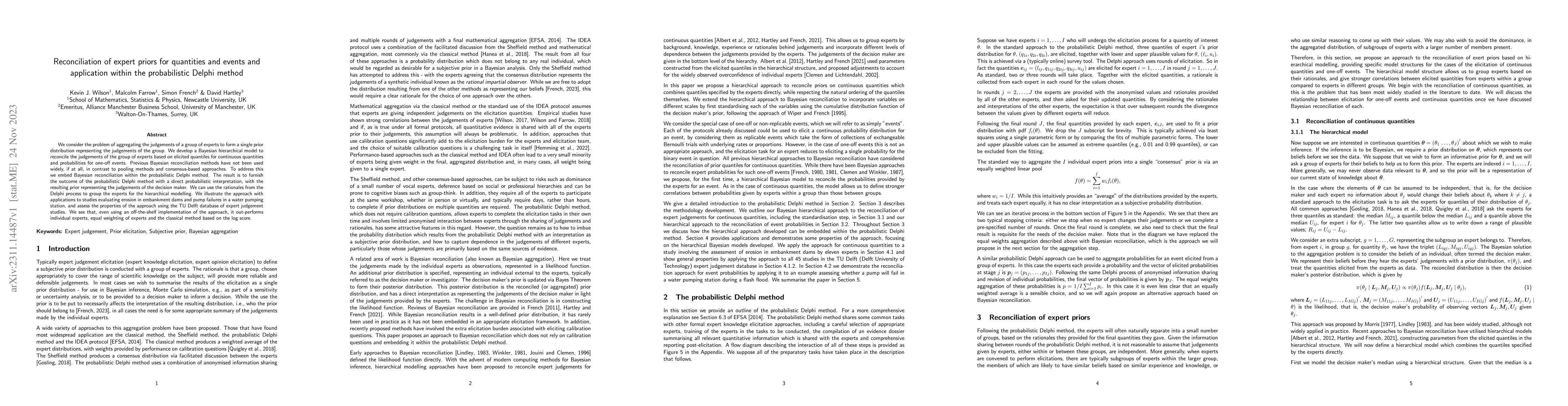 Thumbnail for Reconciliation of expert priors for quantities and events and
  application within the probabilistic Delphi method