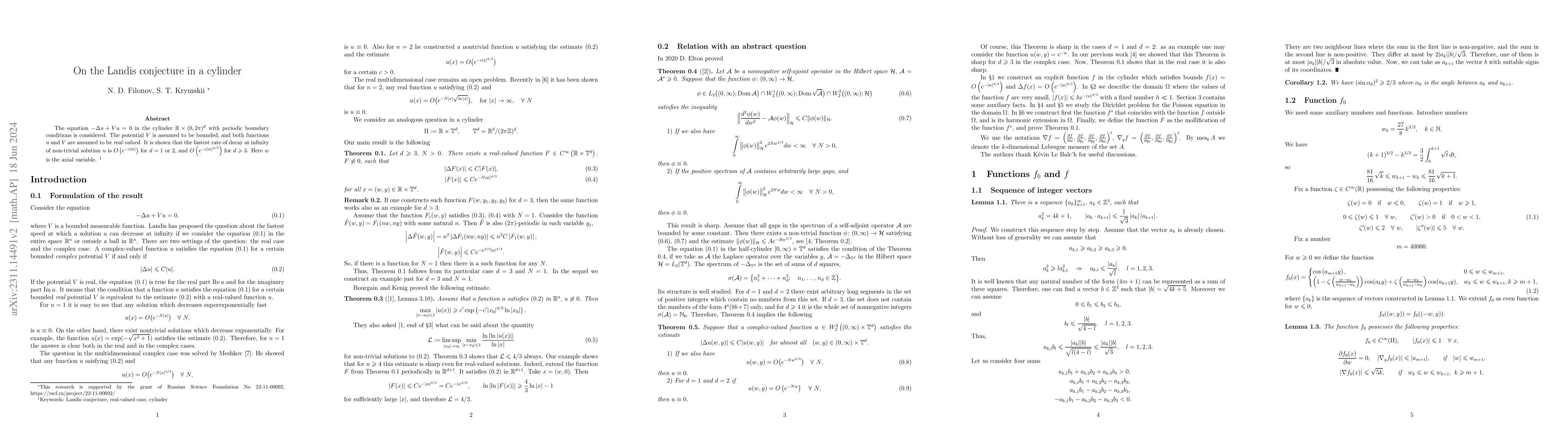 Thumbnail for On the Landis conjecture in a cylinder