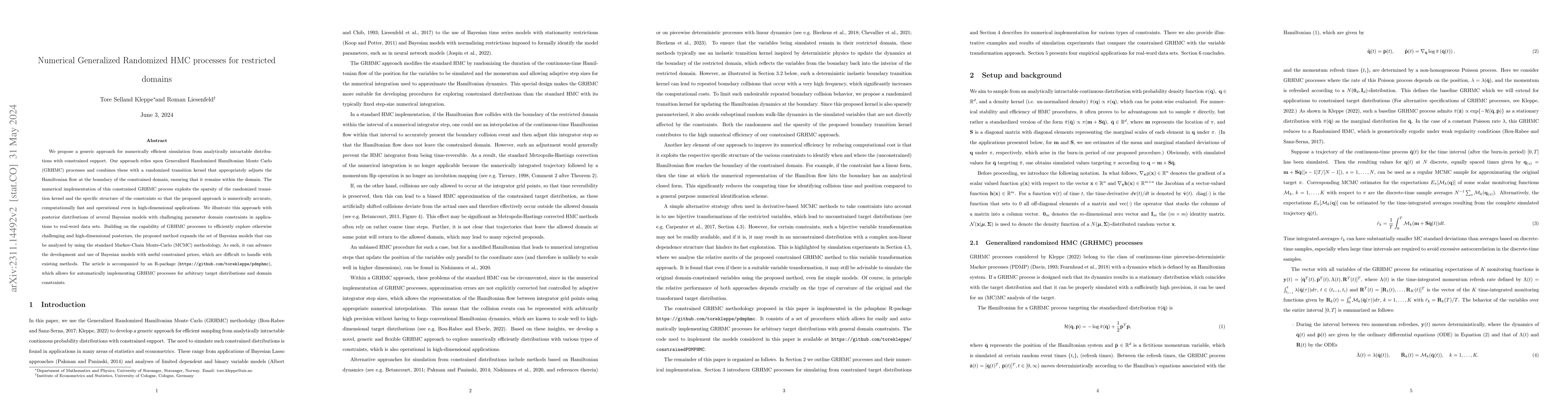 Thumbnail for Numerical Generalized Randomized HMC processes for restricted domains