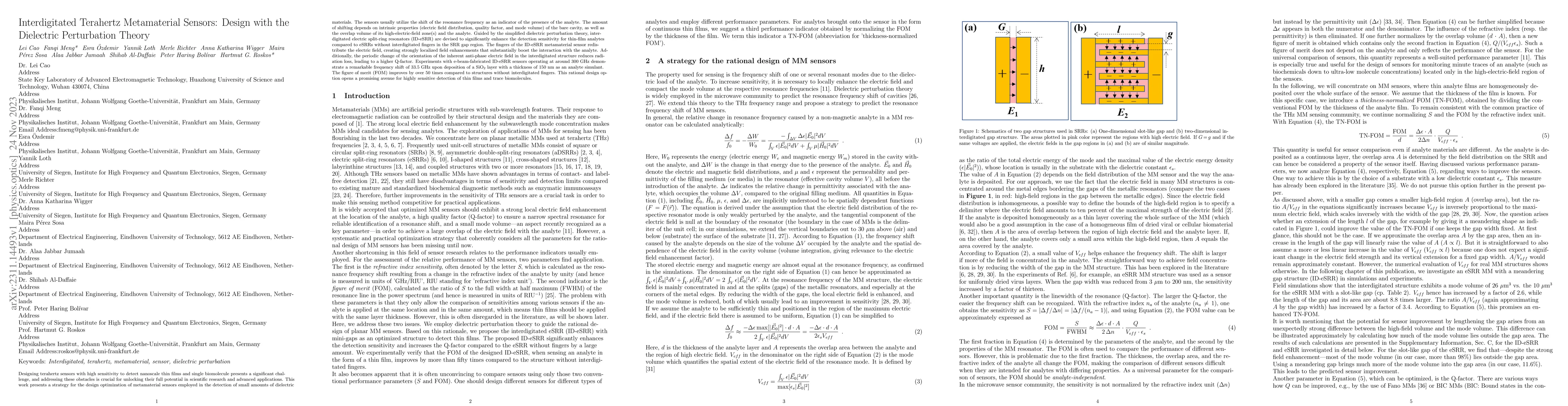 Thumbnail for Interdigitated Terahertz Metamaterial Sensors: Design with the
  Dielectric Perturbation Theory
