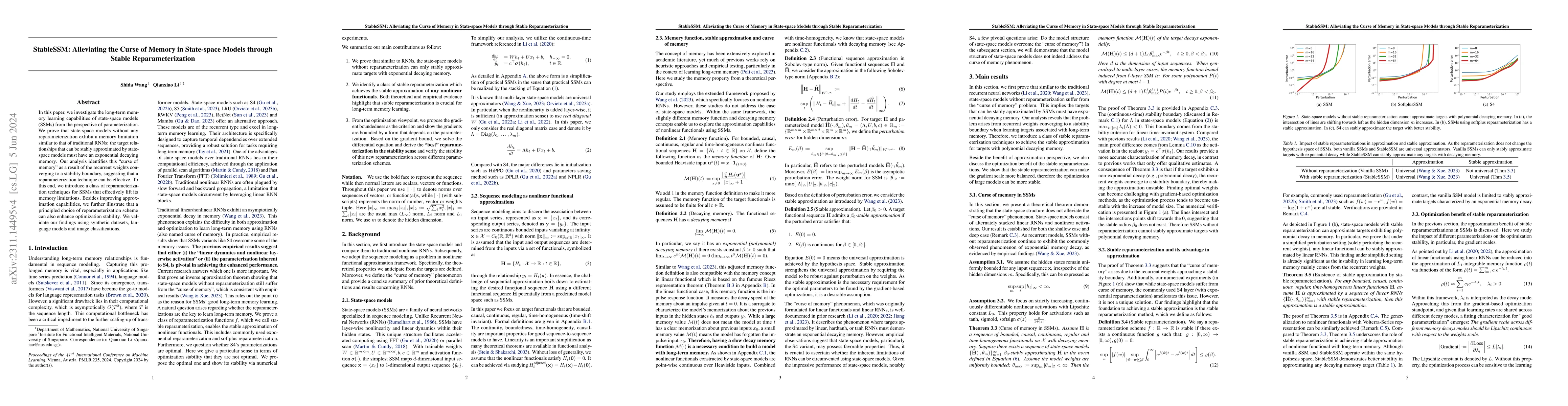 Thumbnail for StableSSM: Alleviating the Curse of Memory in State-space Models through
  Stable Reparameterization