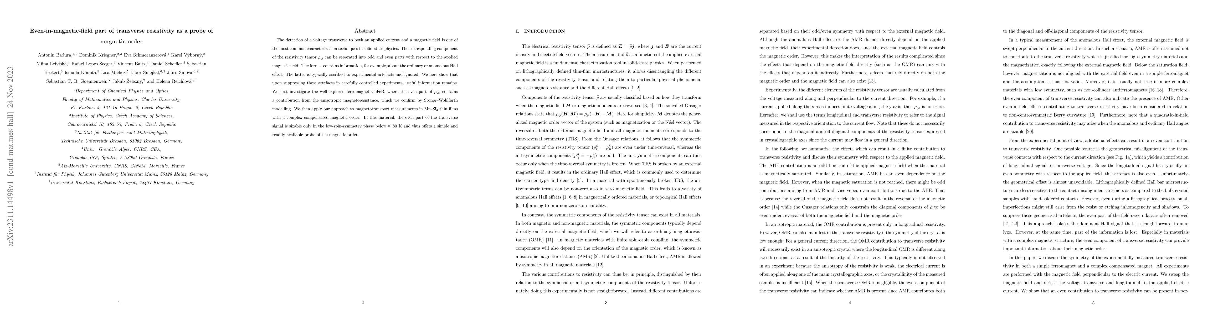 Thumbnail for Even-in-magnetic-field part of transverse resistivity as a probe of
  magnetic order