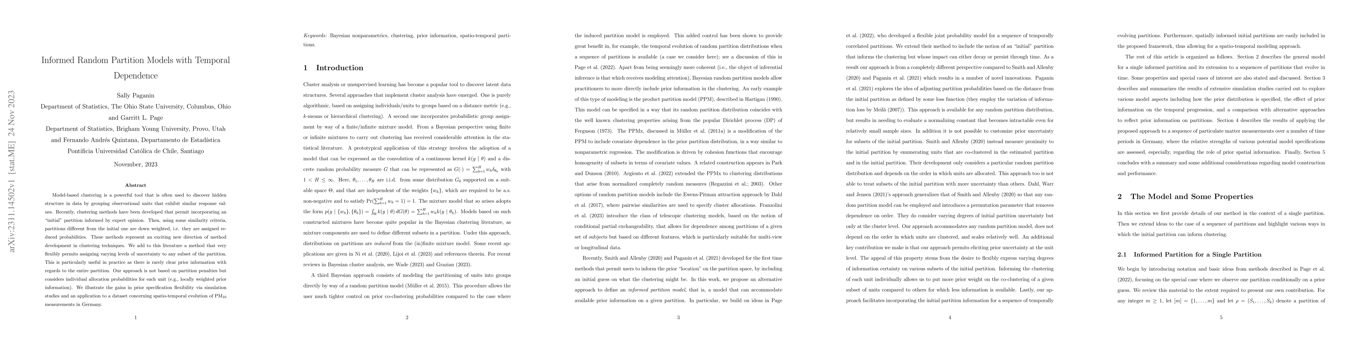 Thumbnail for Informed Random Partition Models with Temporal Dependence