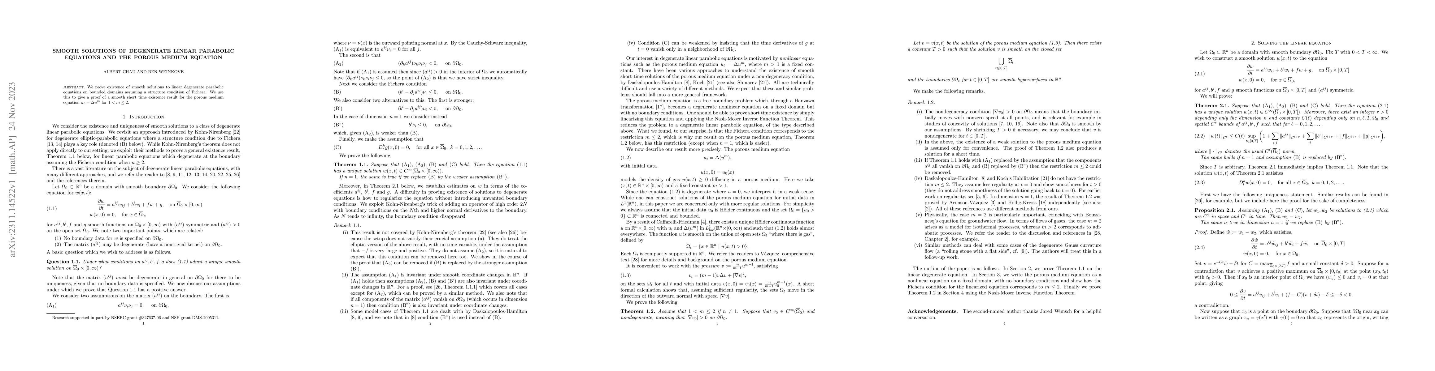 Thumbnail for Smooth solutions of degenerate linear parabolic equations and the porous
  medium equation