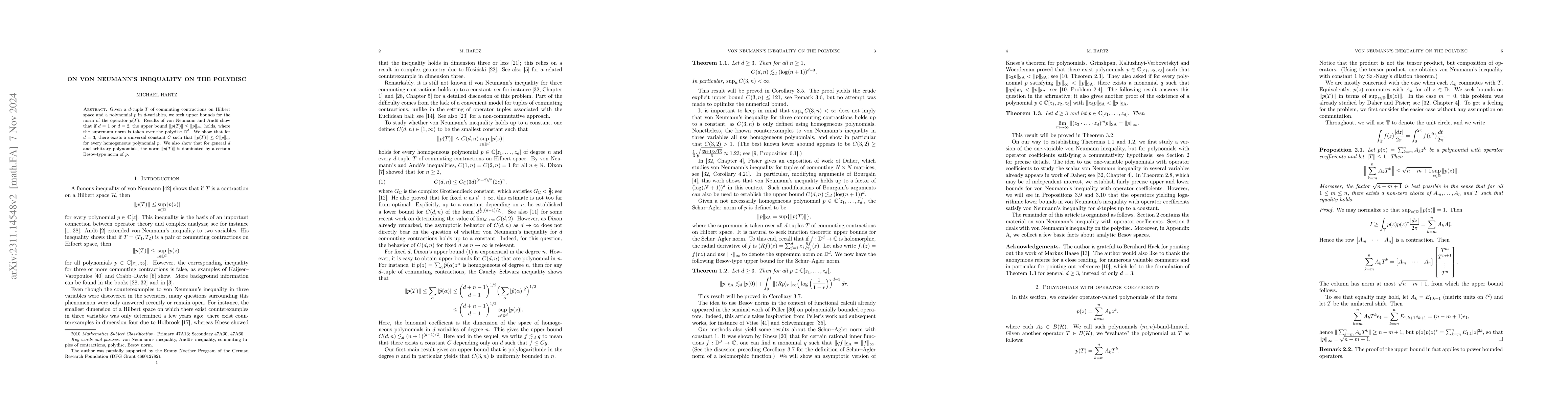 Thumbnail for On von Neumann's inequality on the polydisc