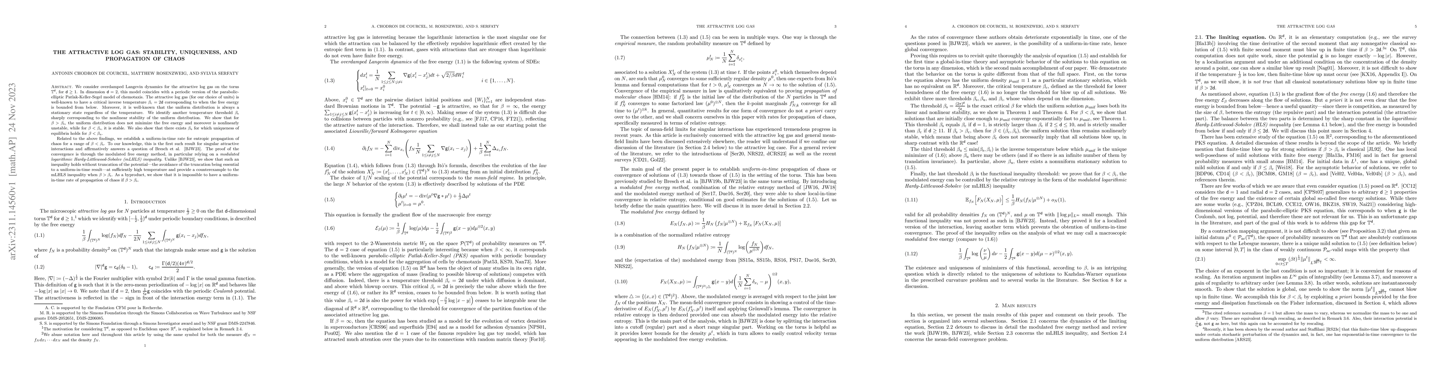 Thumbnail for The attractive log gas: stability, uniqueness, and propagation of chaos