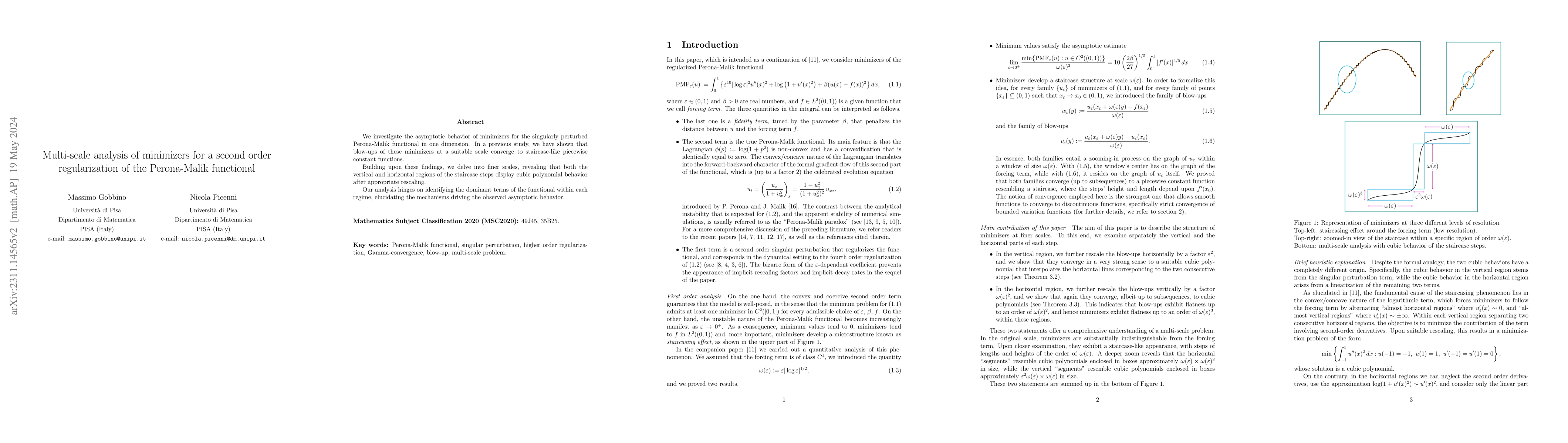 Thumbnail for Multi-scale analysis of minimizers for a second order regularization of
  the Perona-Malik functional