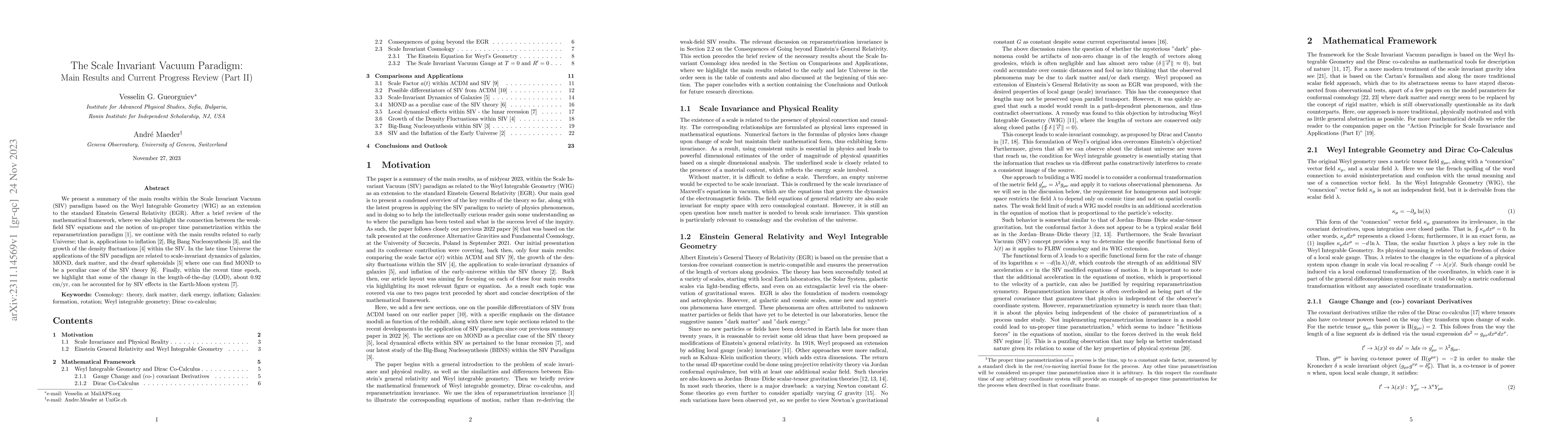 Thumbnail for The Scale Invariant Vacuum Paradigm: Main Results and Current Progress
  Review (Part II)